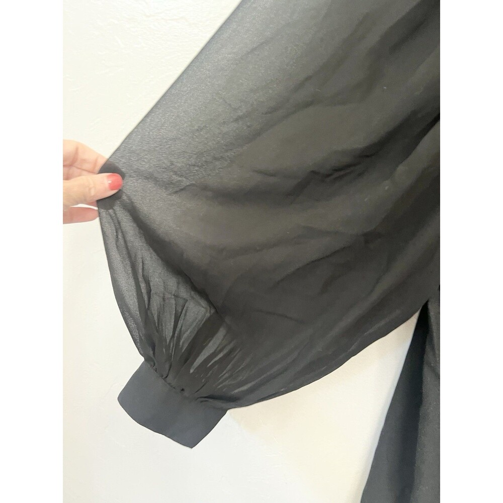 Ann Taylor Black Shift Dress 6P Petite Sheer Balloon Sleeve Cocktail Party Mini - Picture 4 of 10